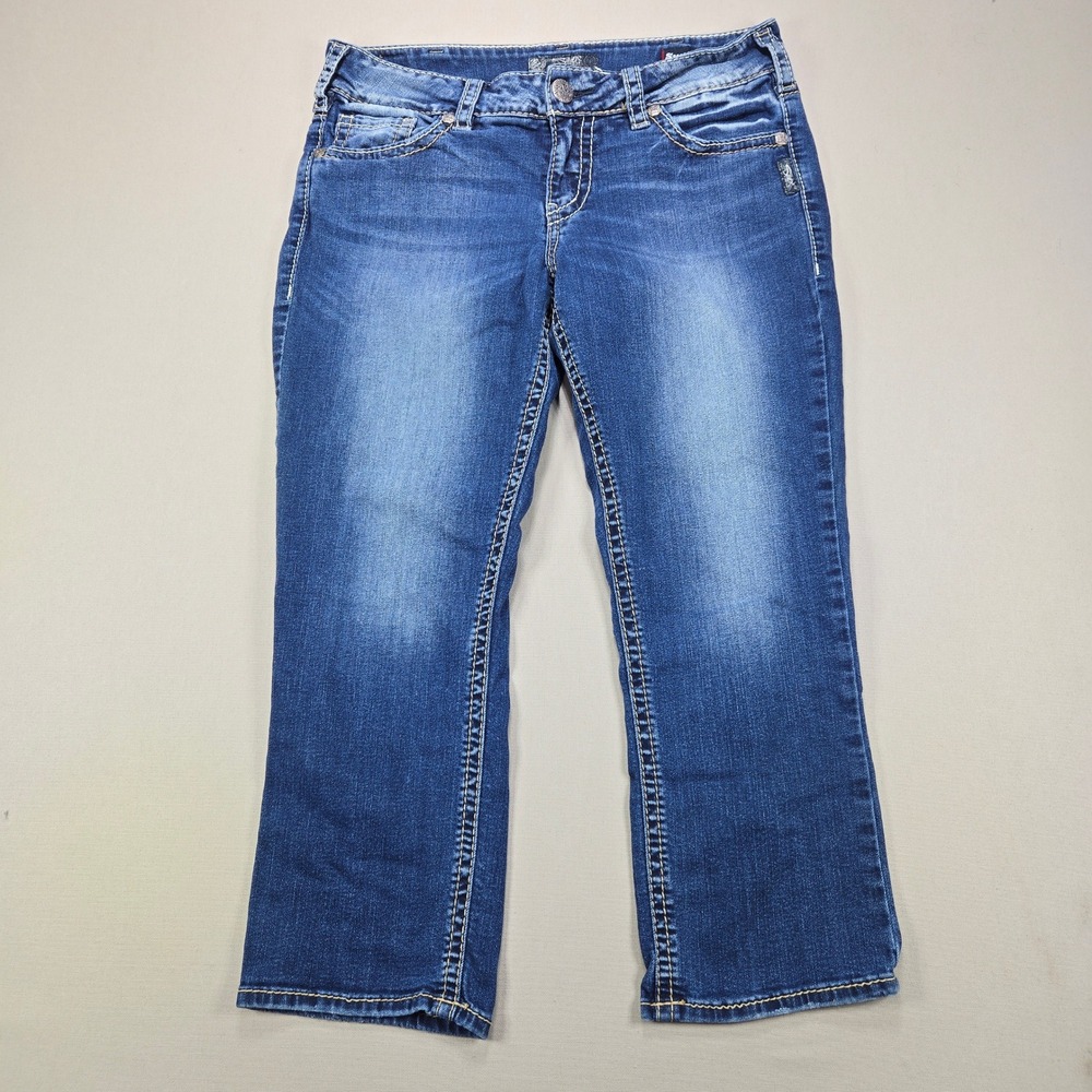 Silver Jeans Co Suki Mid Capri Super Stretch Curvy Medium Wash Womens 32x22.5